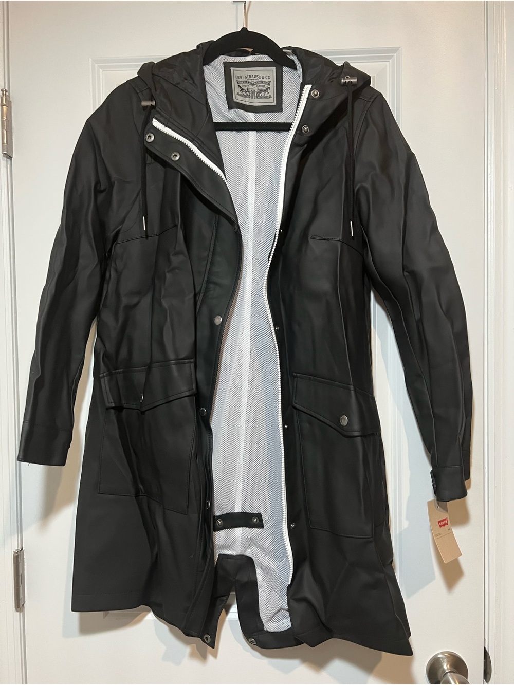 Levi's NWT Black Hooded Rain Jacket Raincoat Parka Size Small